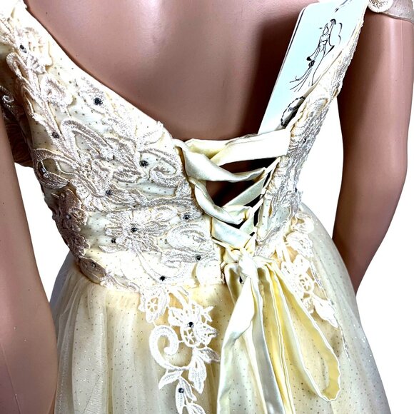 Ivory & Cream Lace & Tulle Short Dress With Rhinestone Accents Size 8 Elegant NW - Picture 4 of 13